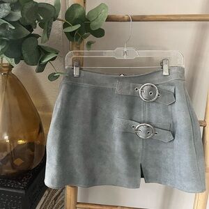 Understated Light Blue Leather Mini Skirt